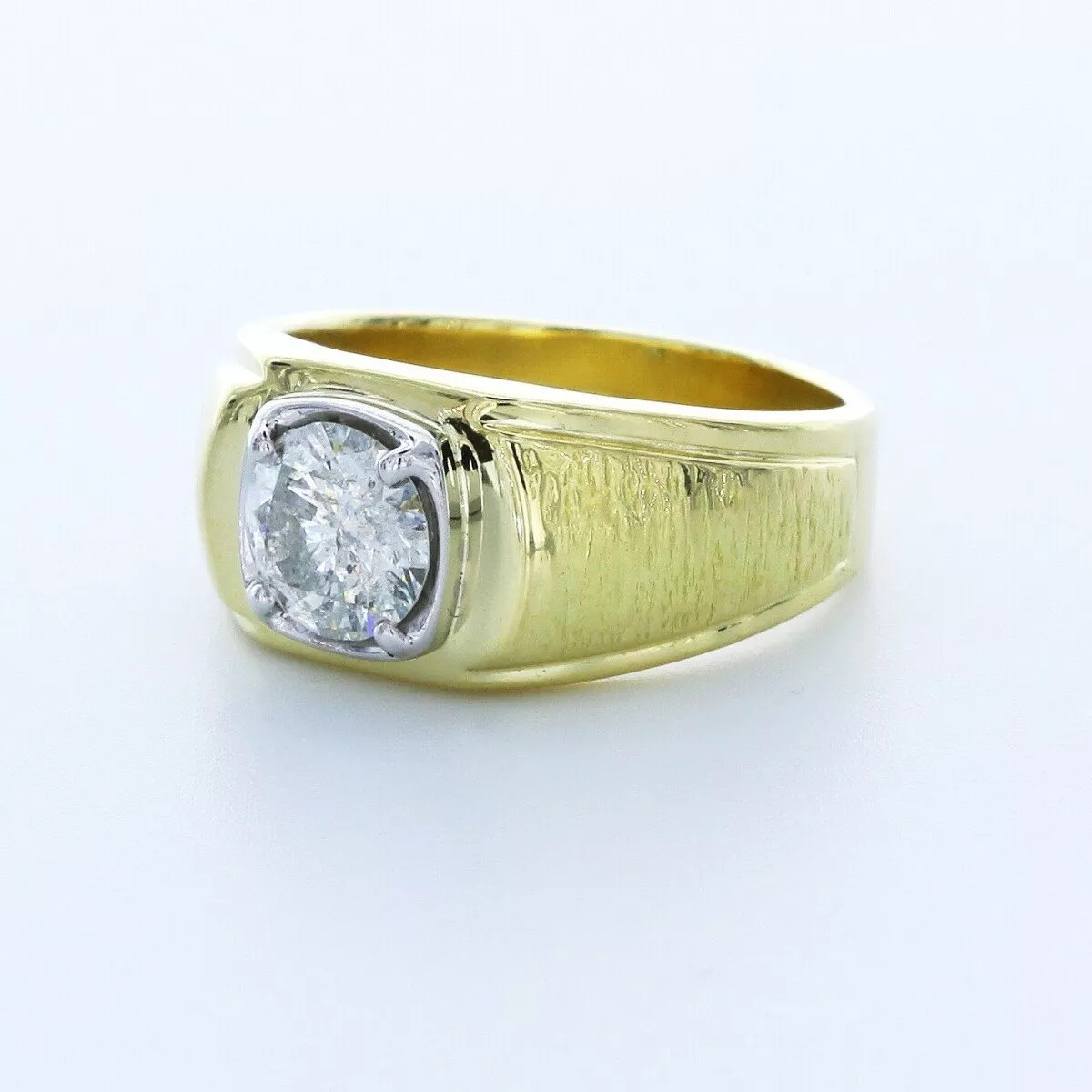 Solitaire Mens Ring Solid 18K Yellow Gold 1.54 CT Round Lab-Grown Diamond F SI2