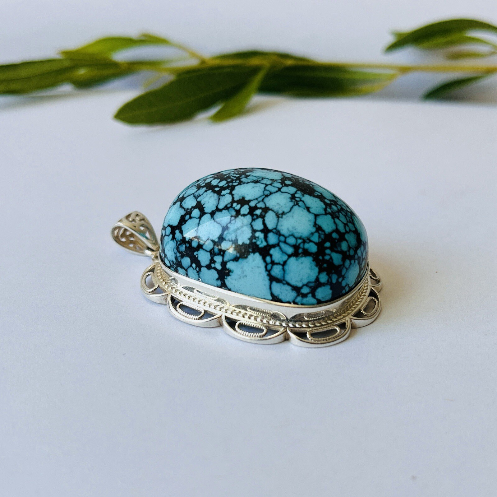 Natural Turquoise Lander Blue Gemstone Amulet Pendant Necklace Handmade Gift