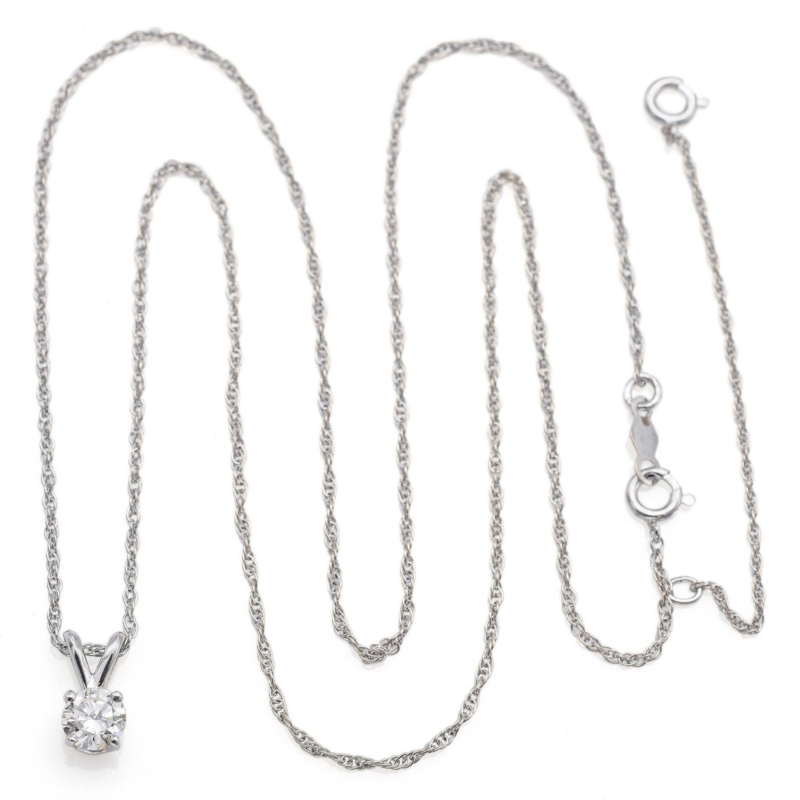 Vintage ELKA 14k White Gold 0.46ct Diamond Pendant Necklace