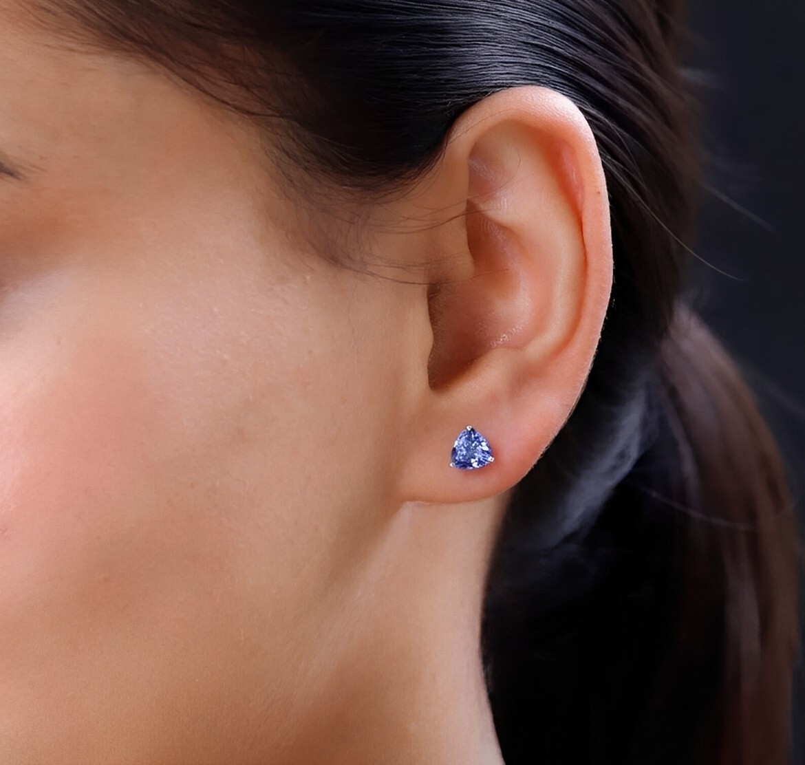 925 Sterling Silver 2.00ct Simulated Tanzanite Trillion Cut Stud Earrings Unisex