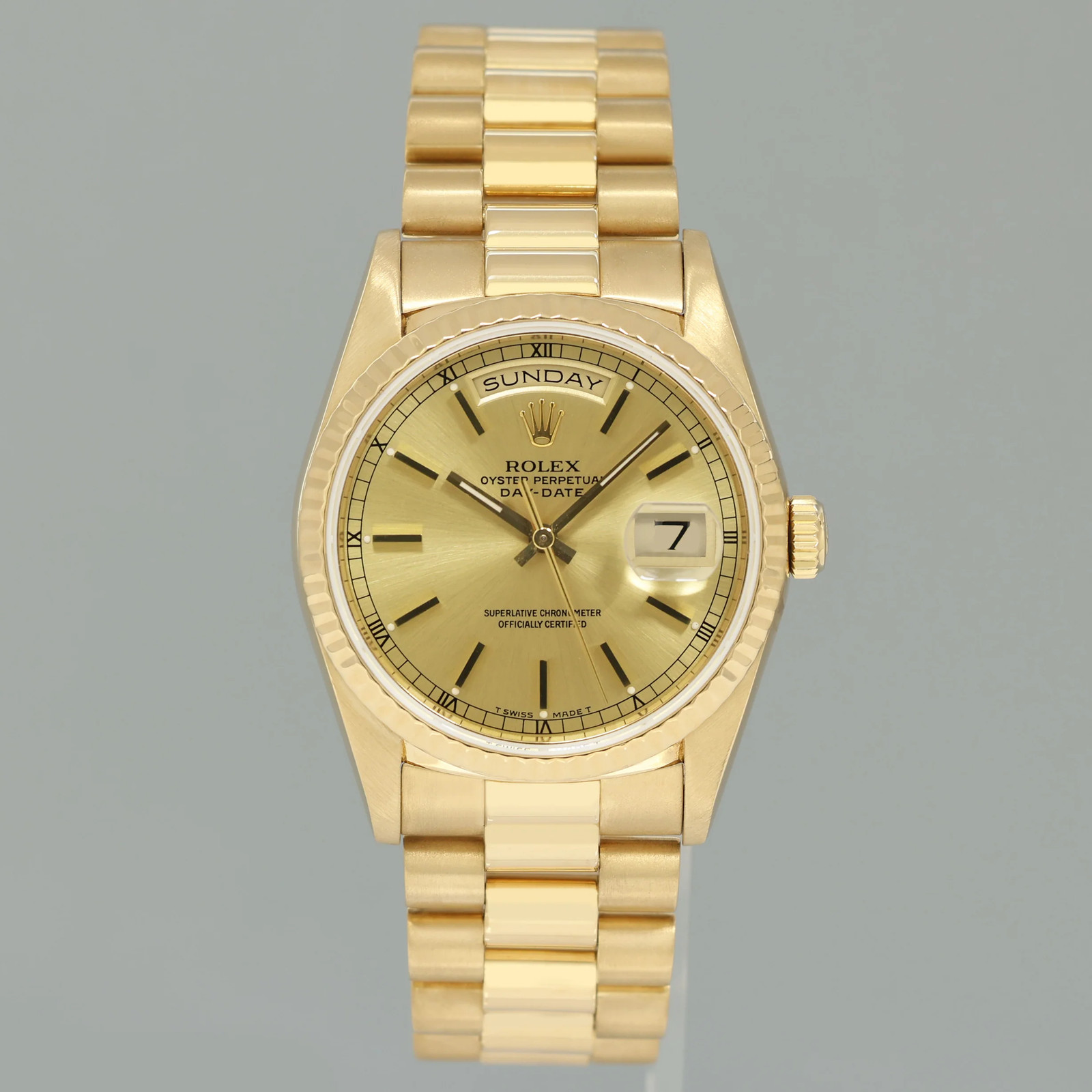 MINT 1994 Rolex 18238 President Day Date Champagne Double QS Yellow Gold Watch