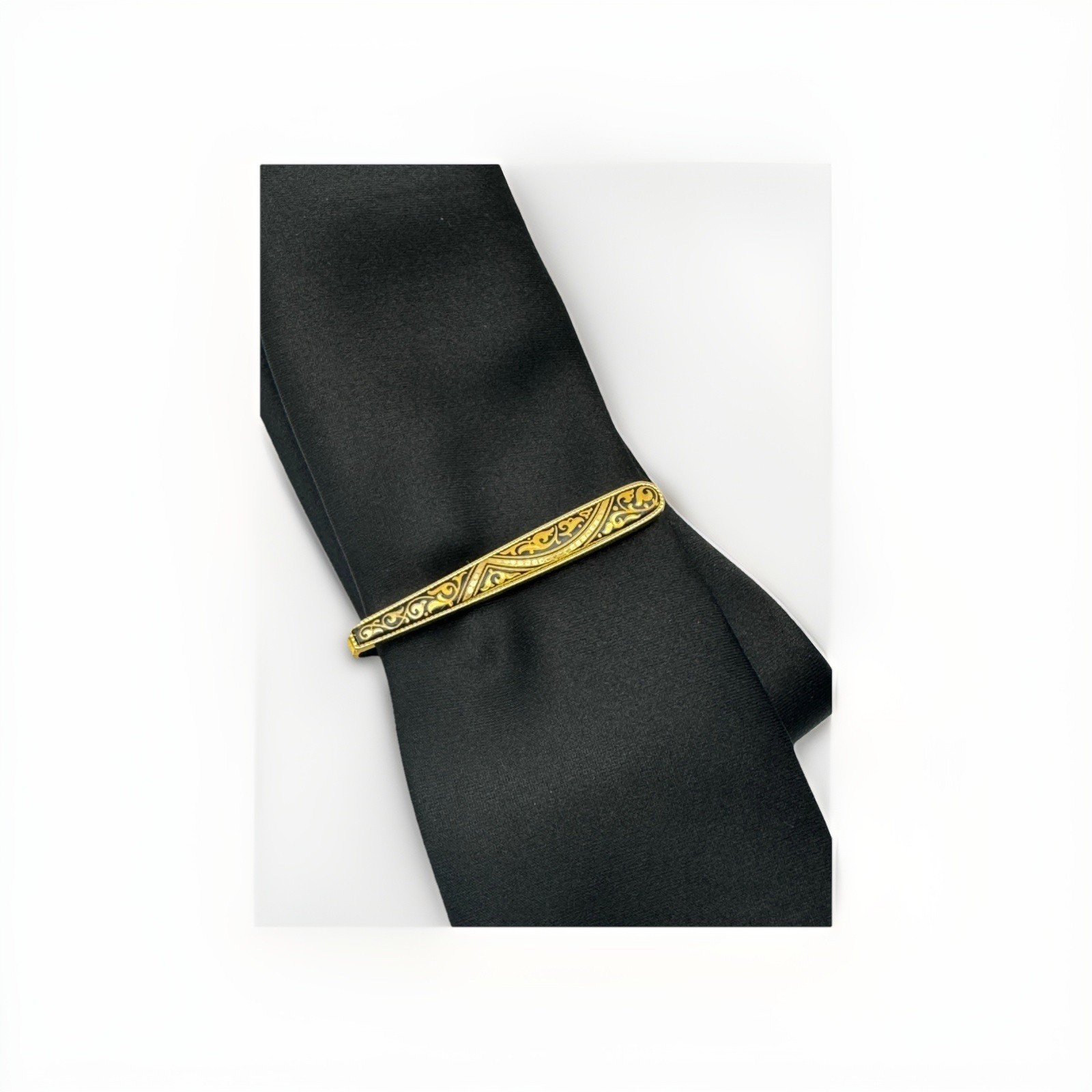 Elegant Damascene Spanish 24K Gold & Steel Men’s Tie Bar Clip Clasp from Spain