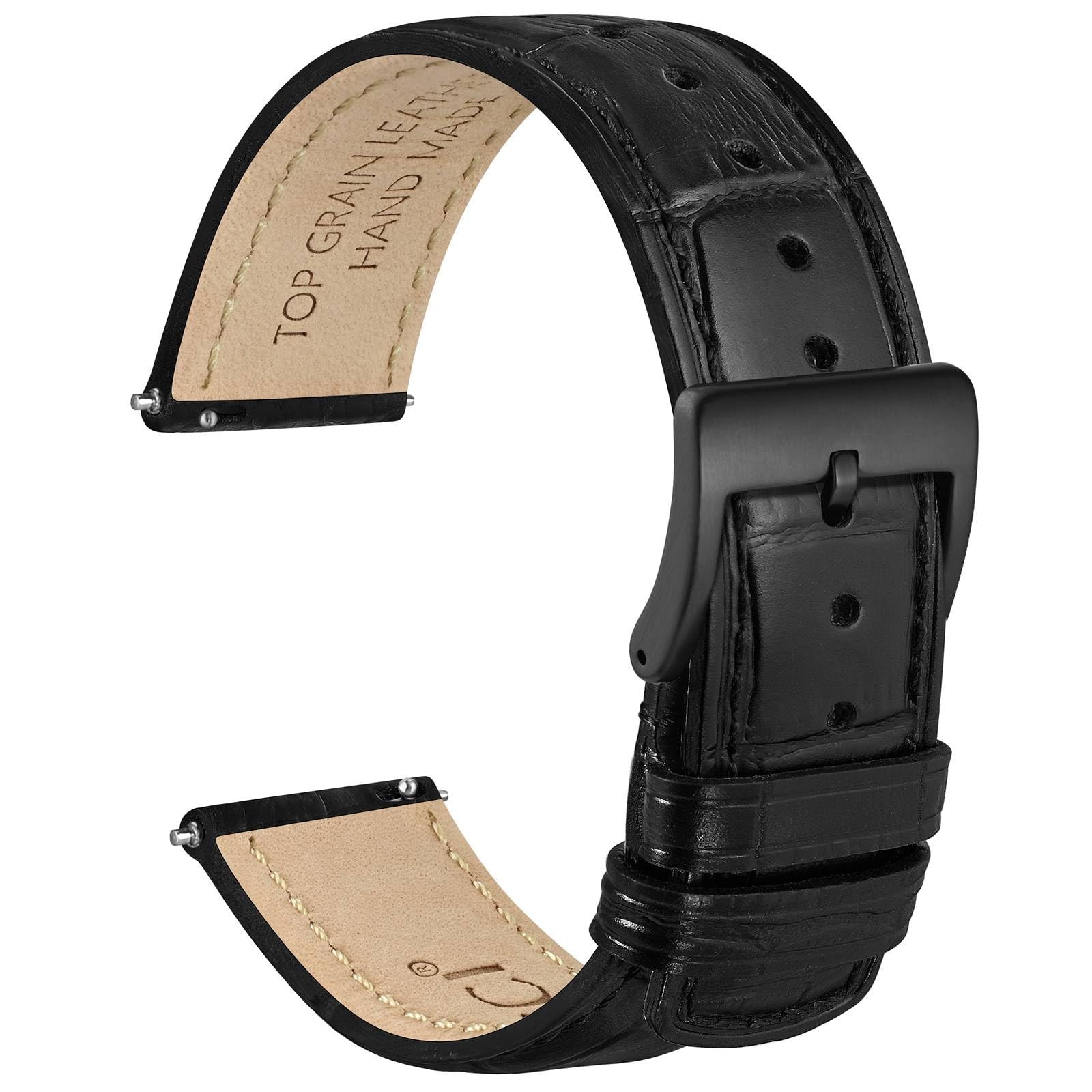 22mm Watch Band, Top Grain Leather, Embossed Alligator Grain, Quick Release, …