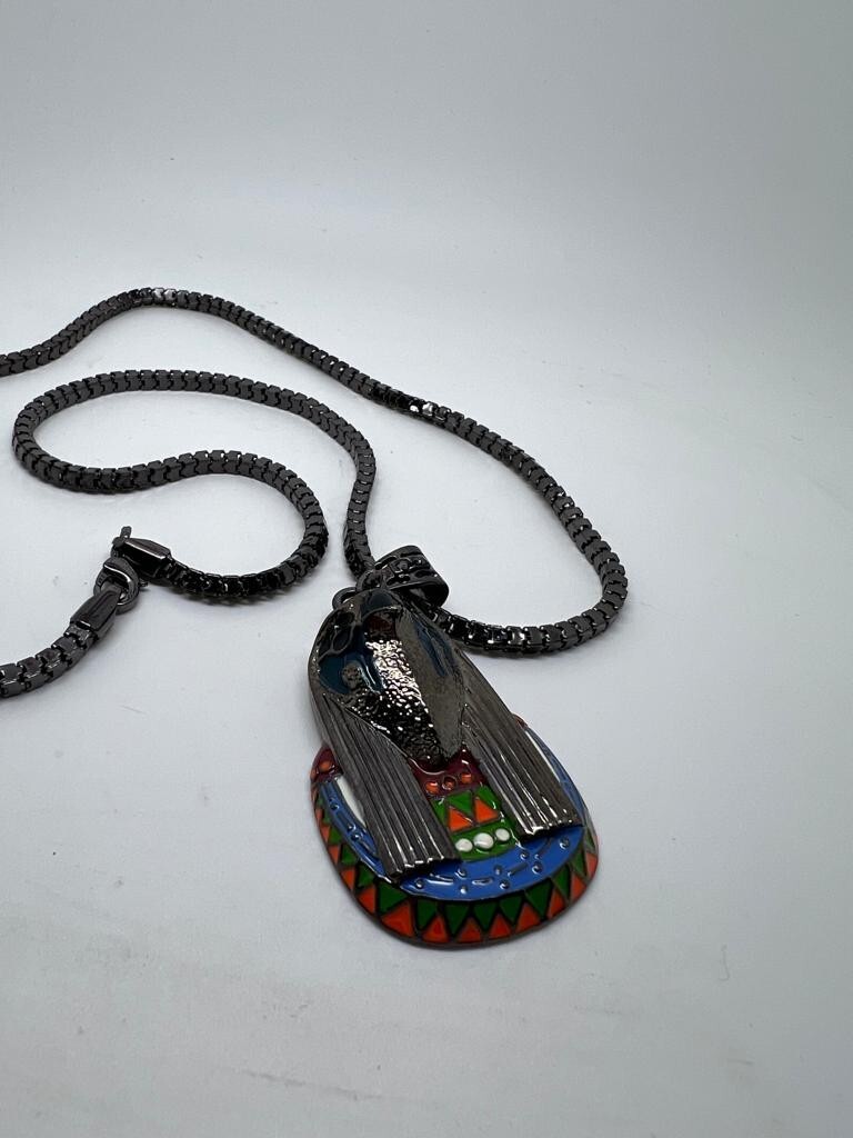 Hip Hop Horus Falcon Egyptian God Mask Bling Pendant 2mm 24″ Chain Necklace