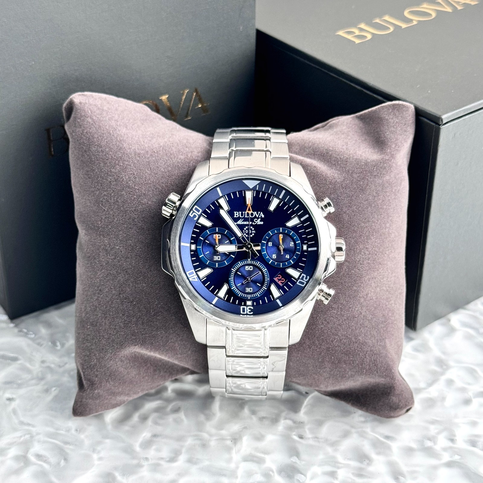 Bulova Men’s Marine Star 43MM Blue Dial 6-Hand Chronograph Quartz Watch 96B256