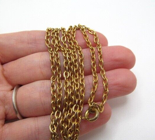 Vintage Gold Tone Etch Line Oval 3.25mm Link Chain Necklace 24.5 In
