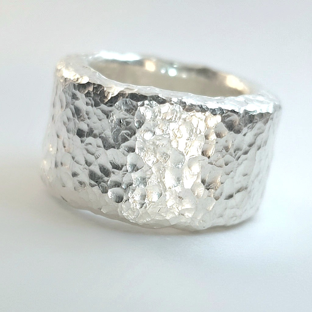 Hammered CUSTOM Organic Solid 999 Silver Ring 31g 1Oz Width 13.5mm Thick 3.5mm