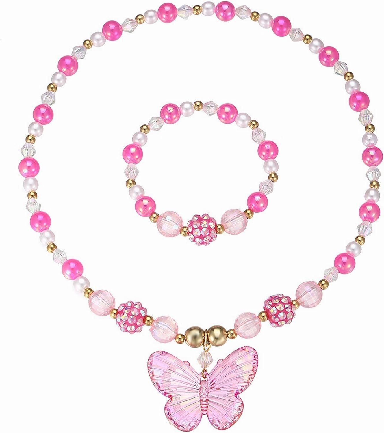 3 Sets Princess Jewelry for Little Girls, Handmade Butterfly Kids Jewelry Set, S