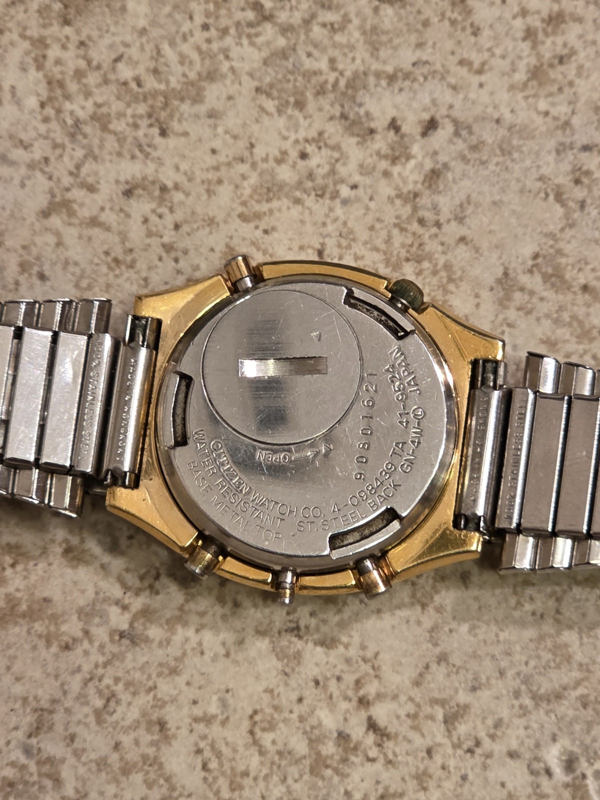 Citizen 41-9524 Gold/Brown Chrono Dual Time Digital Ana Watch * WORKING * READ