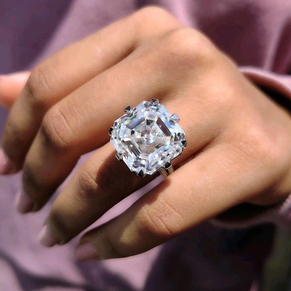 20 CT Certified Asscher Cut White Diamond Ring, Tariffs FREE & Matching Studs.