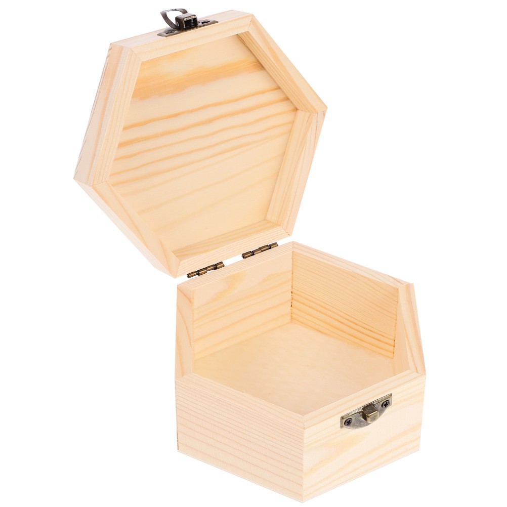Retro Jewelry Box Wood Hexagon Storage Organizer Protection 1Set 5.2×4.5×2.8in