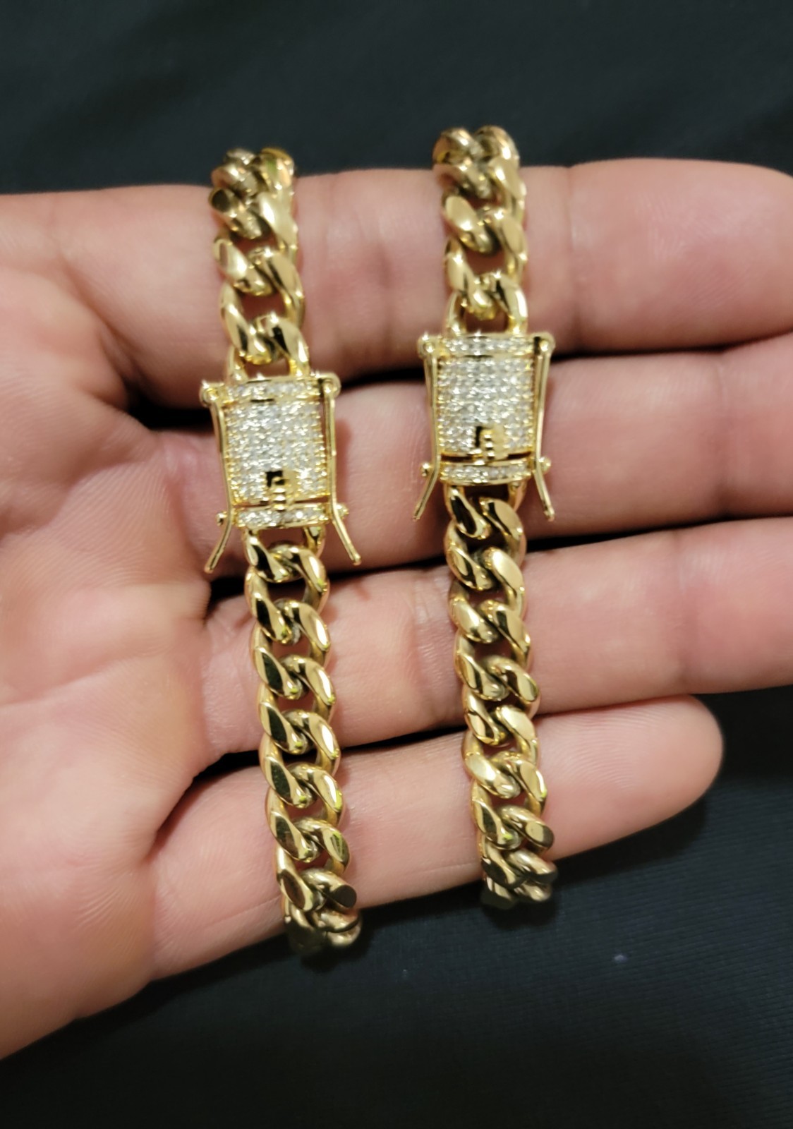 Miami Cuban Chain Necklace Bracelet 14k Gold Plated Stainless MOISSANITE Clasp