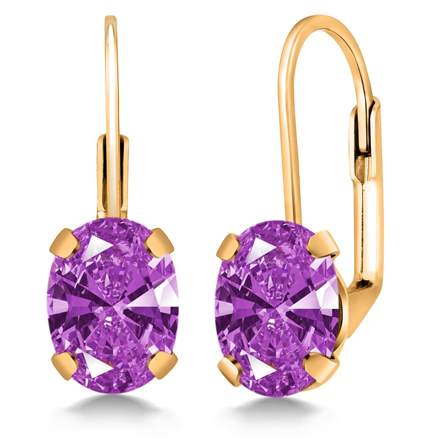 18K Yellow Gold Plated Silver Fancy Purple Zirconia Earrings for WomenWomen |