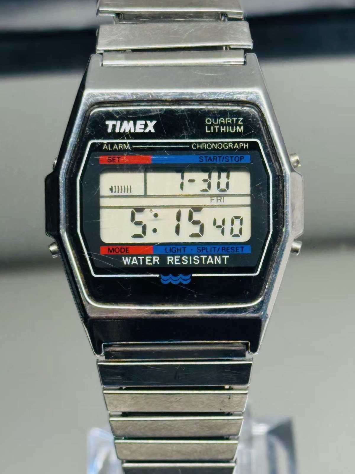 Vintage Timex Lithium Digital Alarm Chronograph Men Watch 34mm Runs New Battery