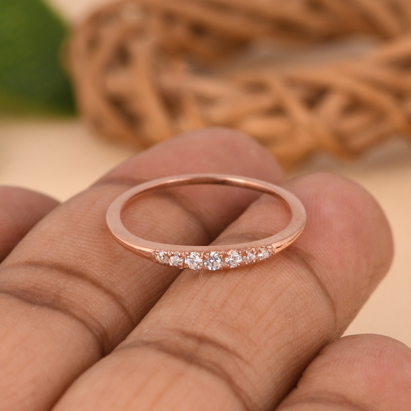 Pure 14k Rose Gold Band Ring With VSSI Certified Diamond Engagement Ring For Her