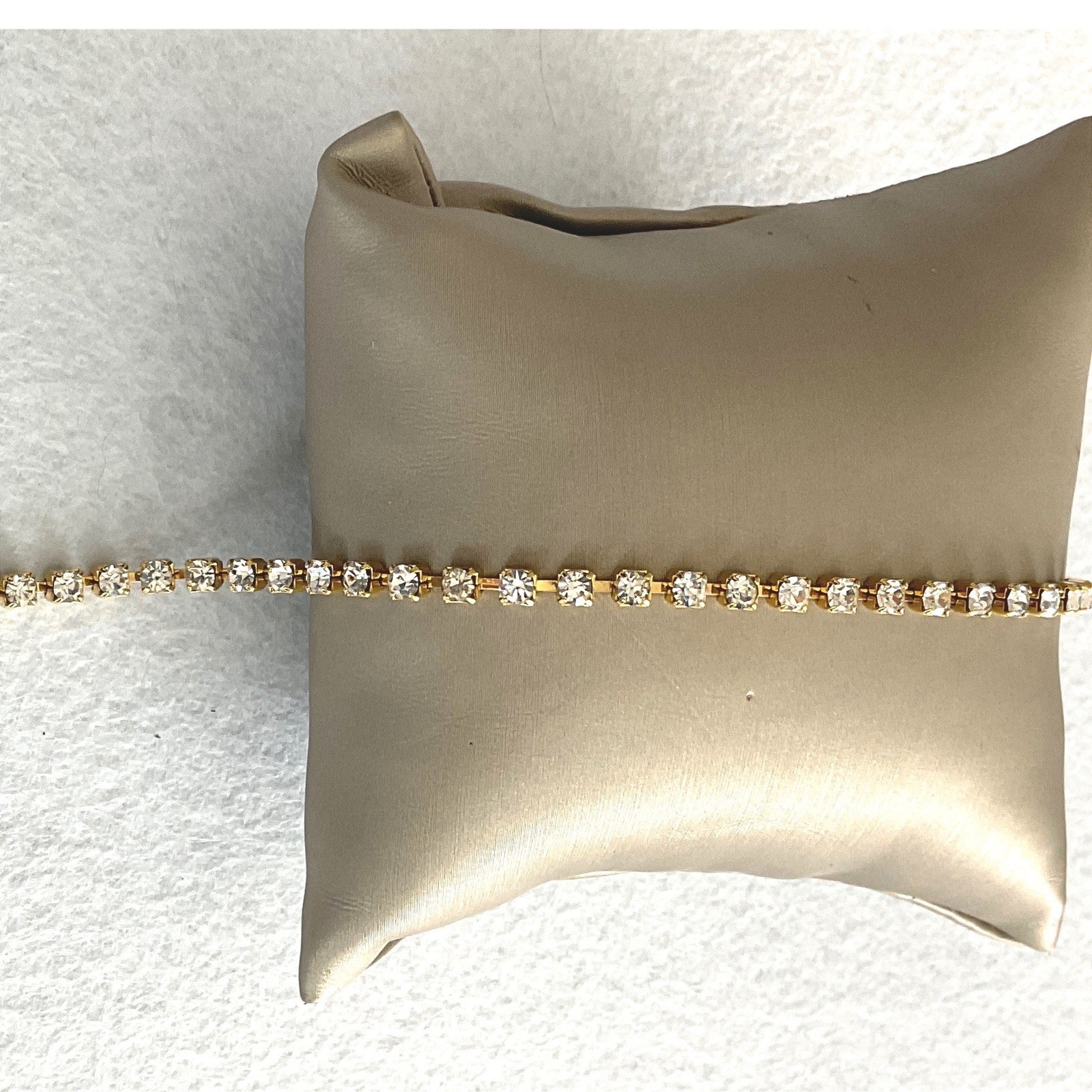 Bracelet Gold Tone Rhinestone Fold Over Clasp Tennis Style New