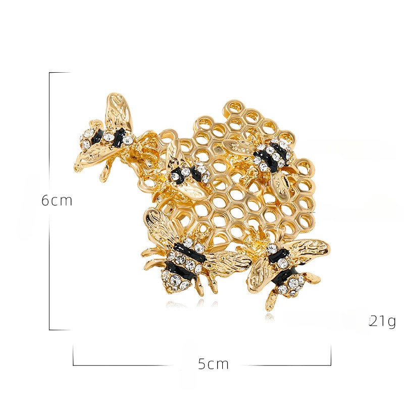 Vintage Gold Rhinestone Bees Brooch Pin – Unisex Insect Jewelry Honeycomb Gift