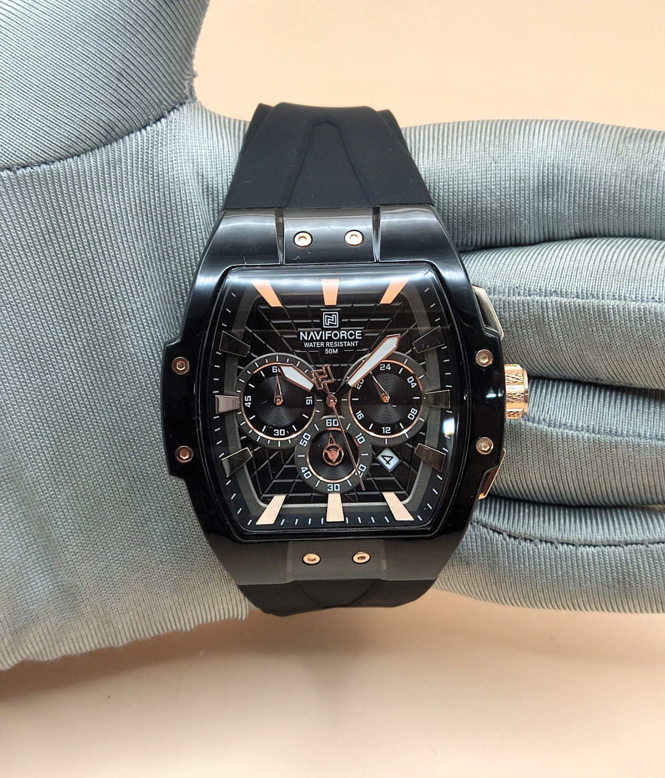 #Rare Naviforce Black Dial Chronograph Analog Refurbished Men’s Wrist Watch