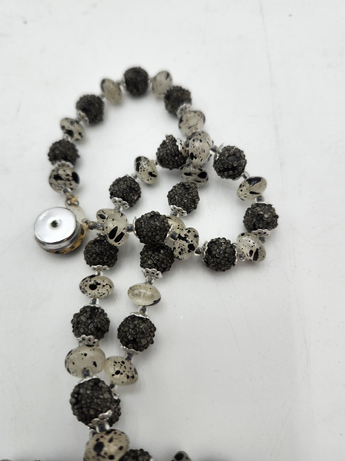 Vintage Black & Clear Bead Multi Strand Necklace Elegant