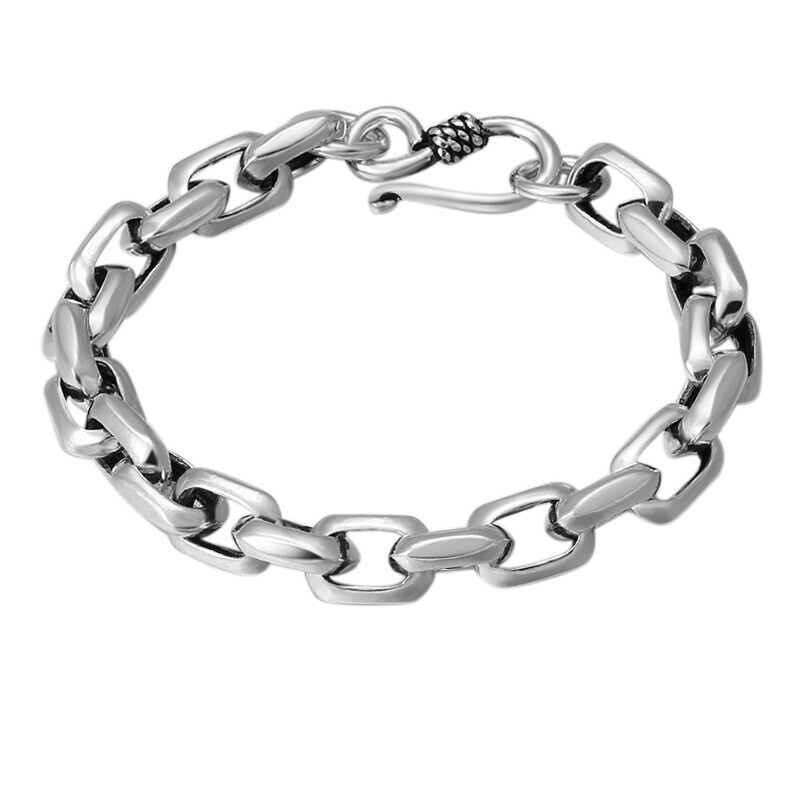 Real 925 Sterling Silver For Men Women 8mm Rectangle Cable Link Bracelet