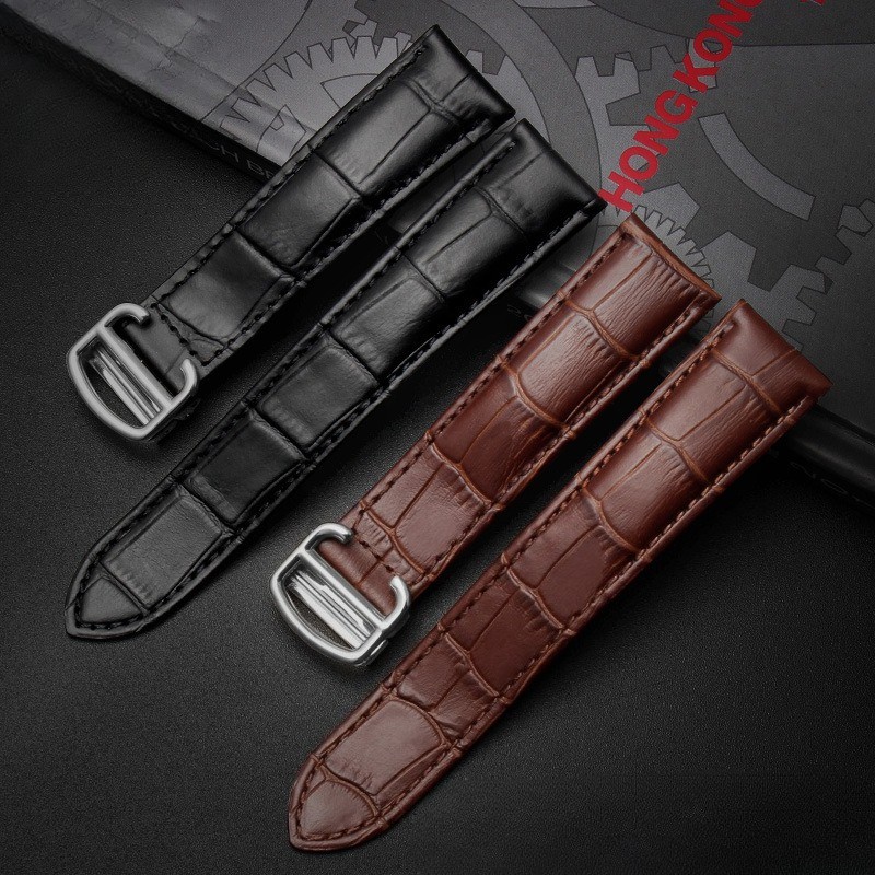 Genuine Leather Watch Band Strap Folding Clasp Wristband 16 18 20mm for Cartier