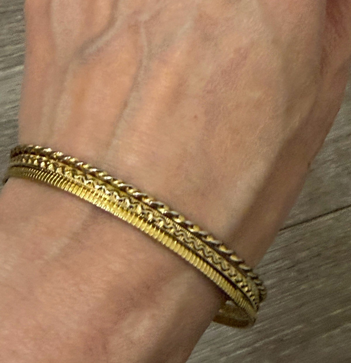 Set of 3 Gold Tone Stackable Bangle Bracelets, No Clasp, Metal, 2.75” Diameter
