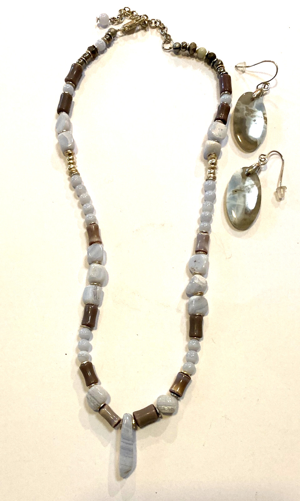 Boho Natural Light Blue Opal & LaceAgate Necklace/Choker & Earring Sets, 16″-20″
