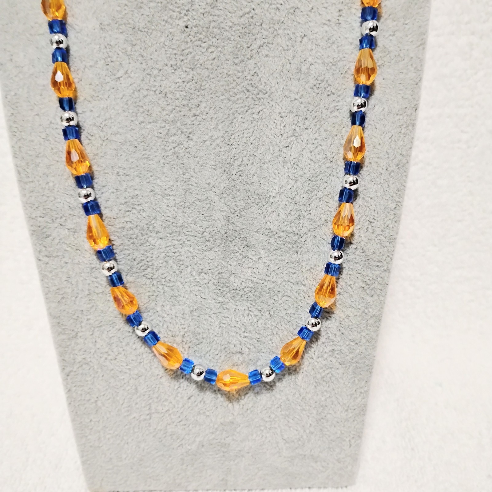Handcrafted Jewelry 22″ Citrine Yellow/Orange Teardrop & Blue Glass Necklace