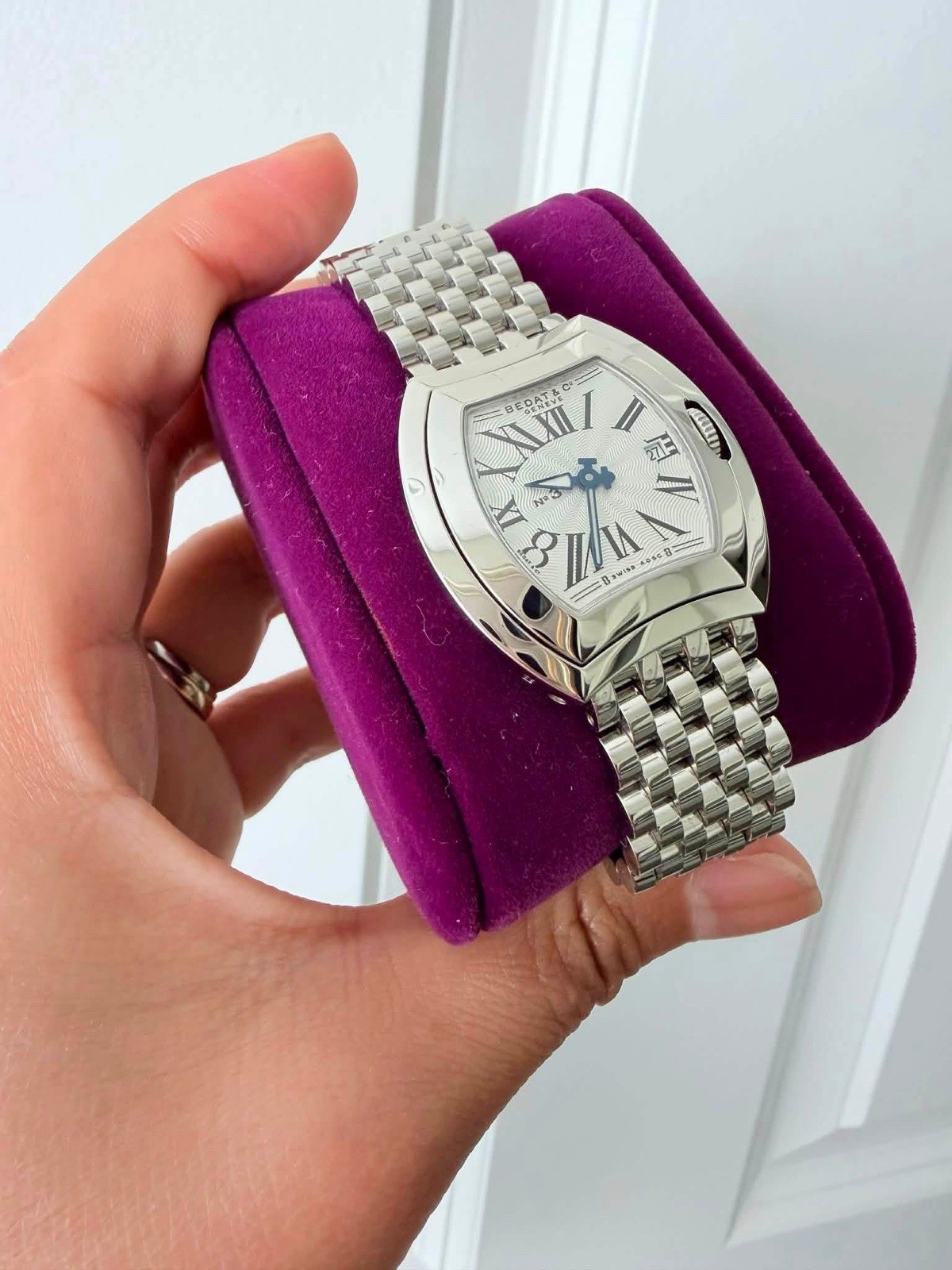 Bedat & Co Bedat No. 3 Tonneau Quartz Date Silver Dial 29.5mm Box Papers