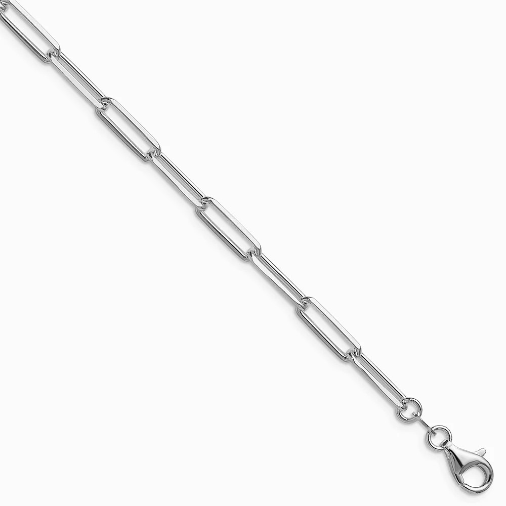 Sterling Silver Rhodium-Plated 4.4mm Diamond-Cut Paperclip Chain Bracelet 7″-8″