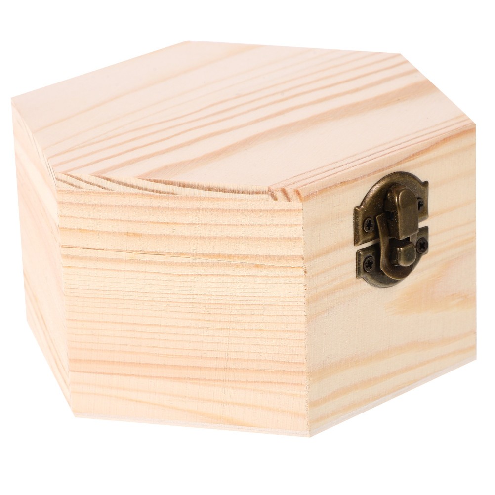 Retro Jewelry Box Wood Hexagon Storage Organizer Protection 1Set 5.2×4.5×2.8in