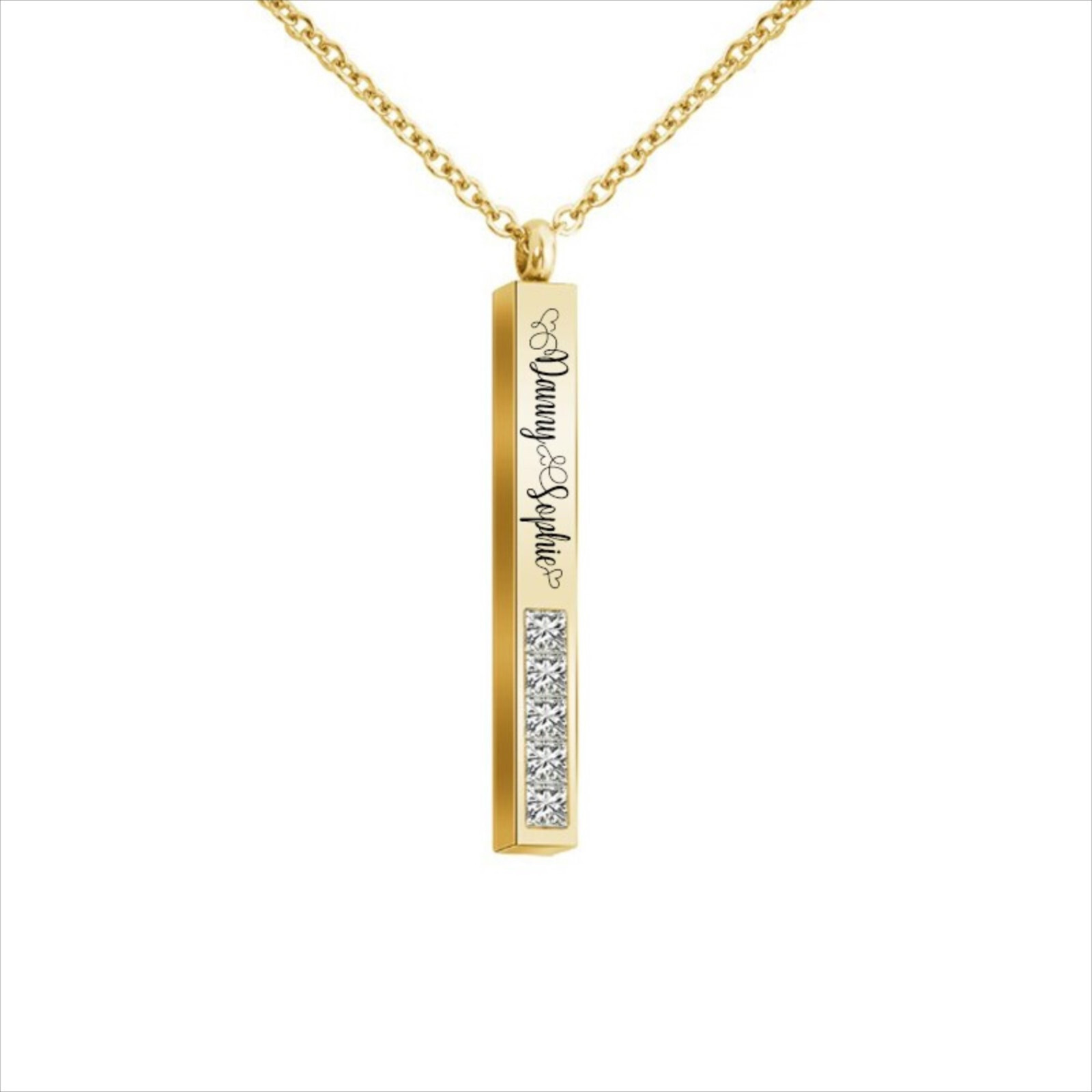 Personalized Vertical Crystal Bar Necklace, Custom Engraved 3D Name Necklace