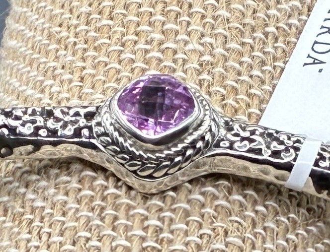 Sarda Light Pink Lab Created Sapphire Sterling Silver Cuff Bracelet Size 7.25