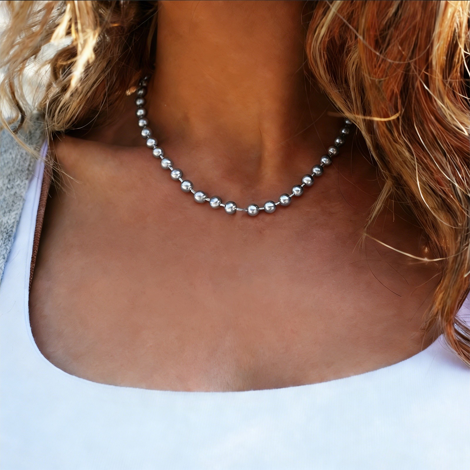 3Pack Beaded Necklace, 1.5/2.4/4.5 mm Bead Ball, 18/20/24 Inch , Steel Color