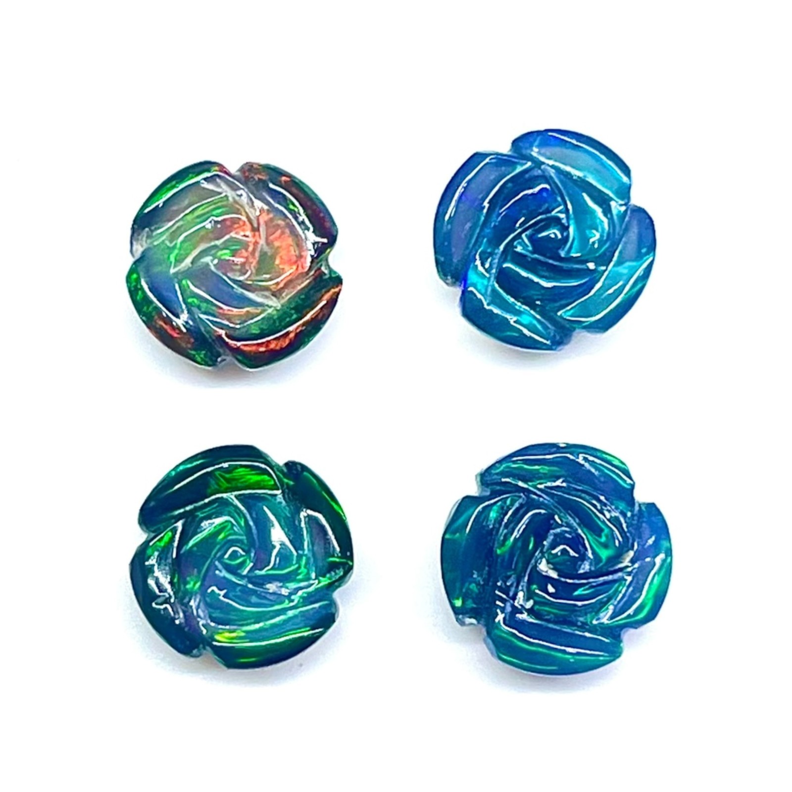 4 Pcs Natural Ethiopian Opal Rose Carving 7mm Multi Fire Loose Gemstones Lot