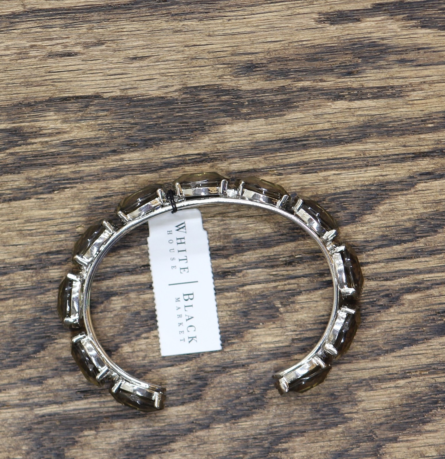 White House Black Market Stone Open Cuff Bracelet Silver Gray / Yellow 3″