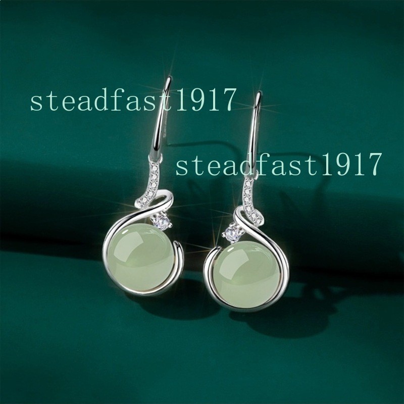 Natural Green Jade Gemstone Dangle Drop Earrings Sterling Silver Gift