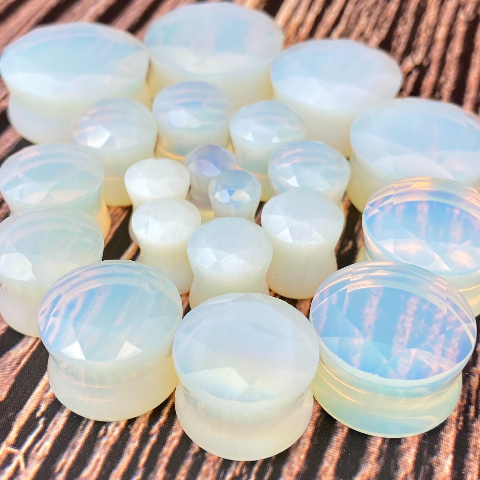Facted Opalite Stone Double Flare Plugs (STN-708) ear gauges PICK SIZE