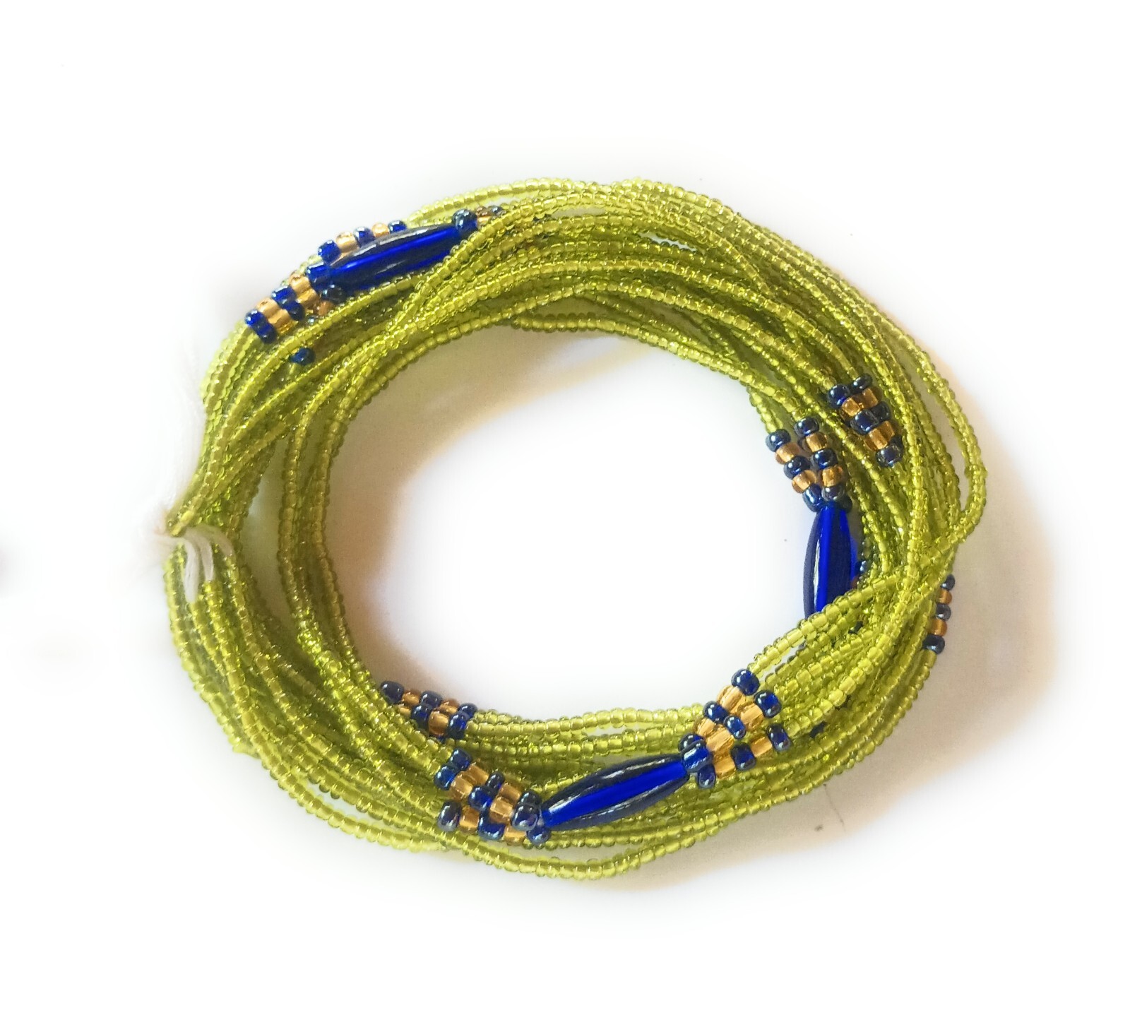 Multi Strand 3-in-1 Green Waist Beads, African Tie-on Belly Beads, 42-Inch