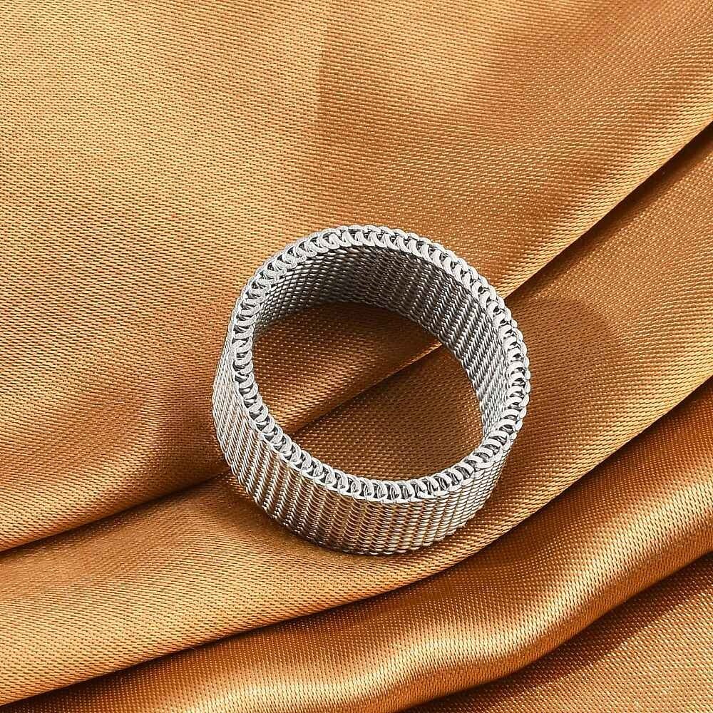 10MM Stainless Steel Braided Mesh Ring Flexible Wide Band Plain Non-Tarnish R64