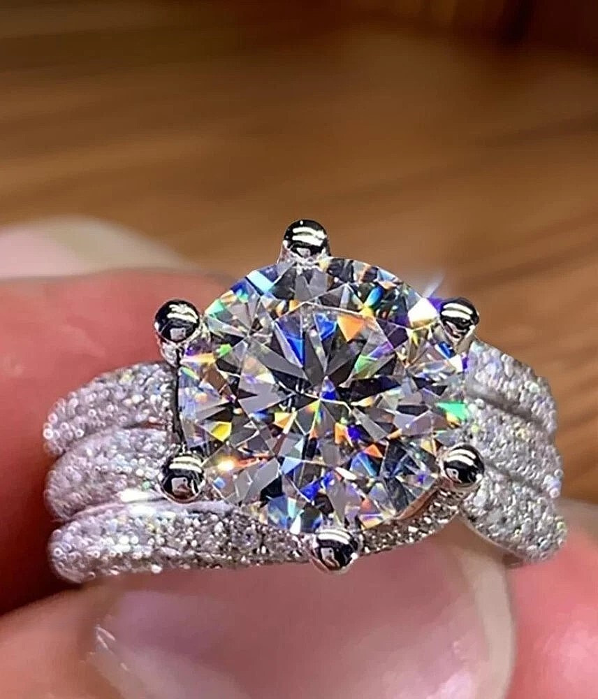 4 CT Excellent Round Cut Moissanite Fancy Engagement Ring Solid 14K White Gold