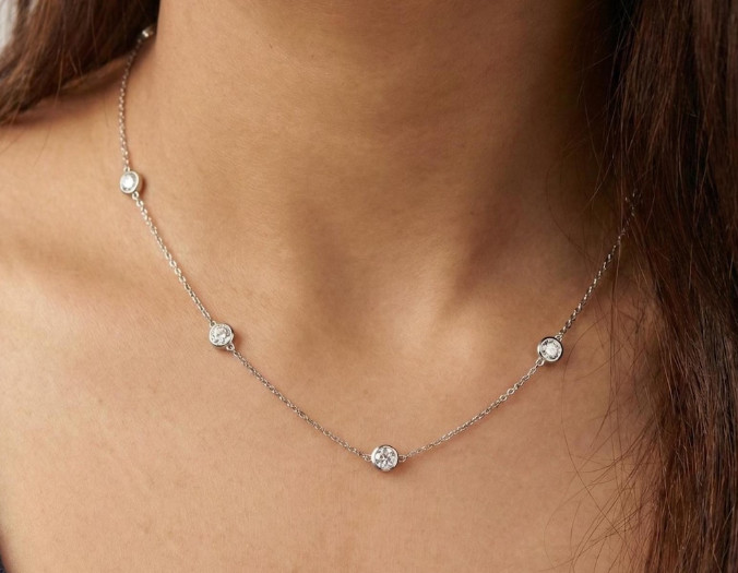 925 Silver CZ Diamond Station Necklace Minimalist Classic Necklace Birthday Gift