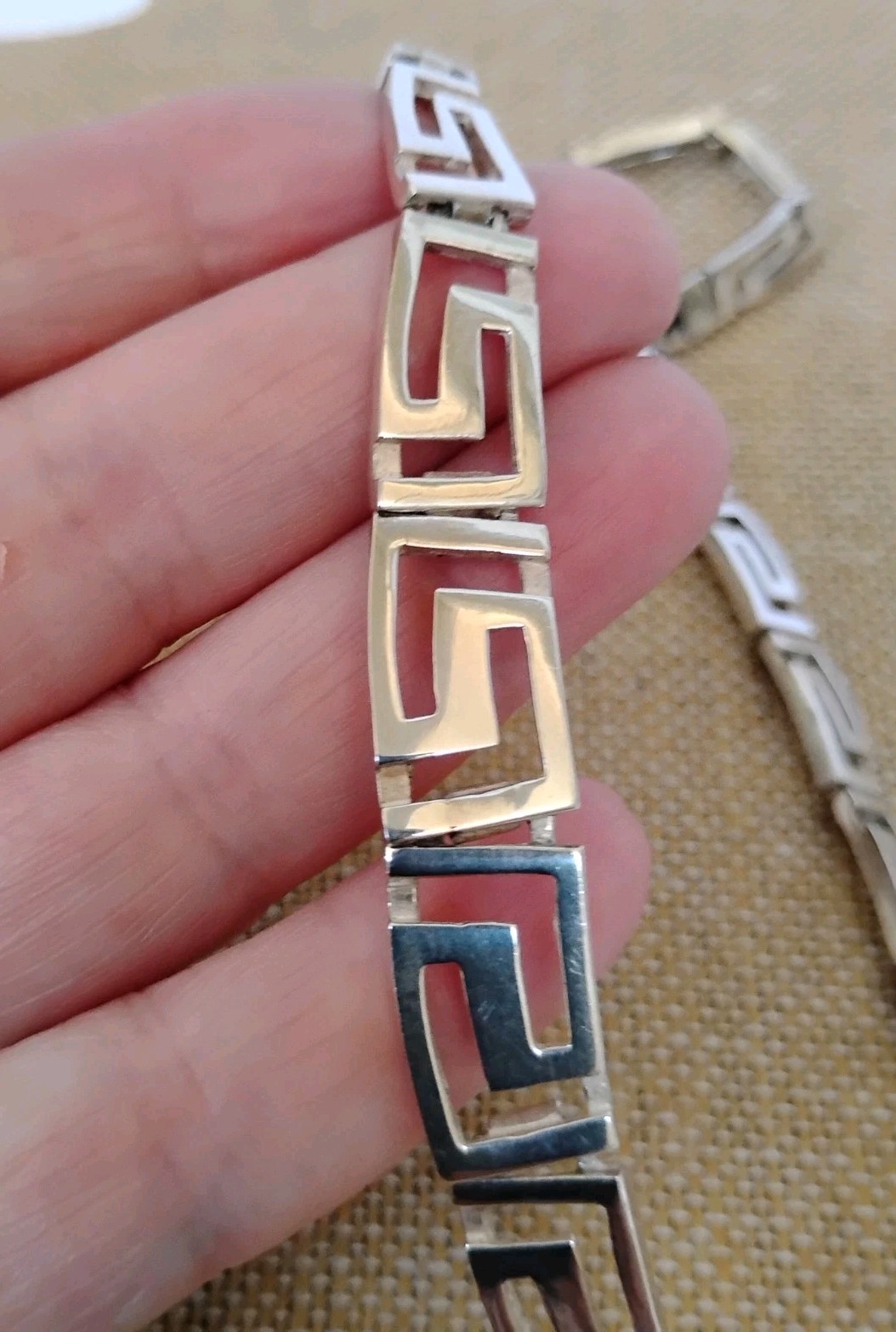 Sterling Silver Greek Key Necklace Graduated Openwork Links 17.5″ 36.9g