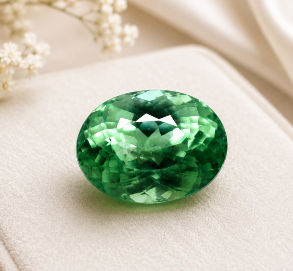 8CT Natural Green Tourmaline Oval Cut Loose Gemstone | Faceted Green Tourmaline