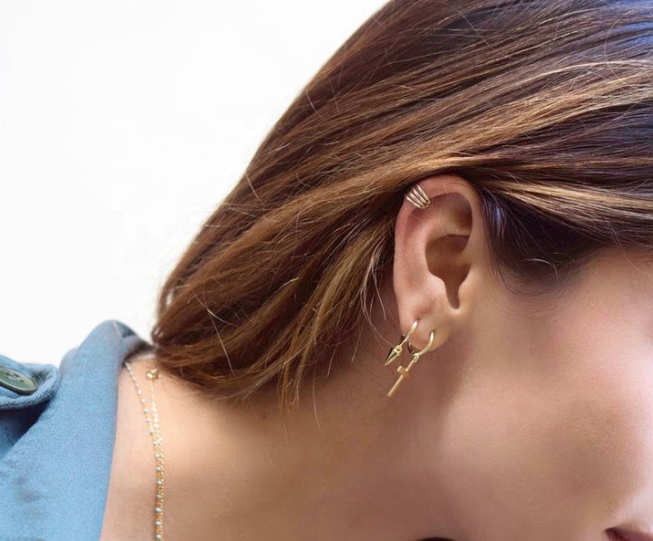 2pc Men Women Stainless Steel Slim Cross Dangle Drop Huggie Earrings Hinged Hoop