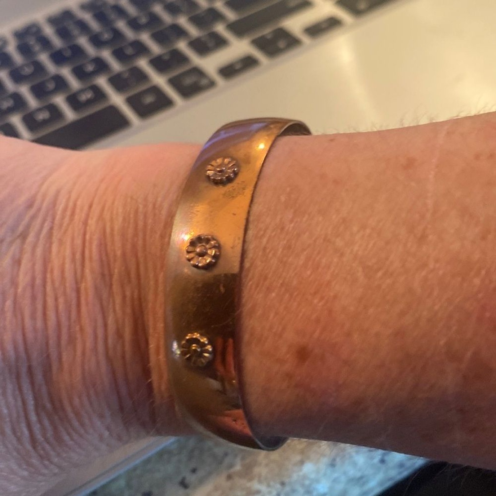 Copper Cuff Bracelet Floral Stud Boho Vintage Adjustable