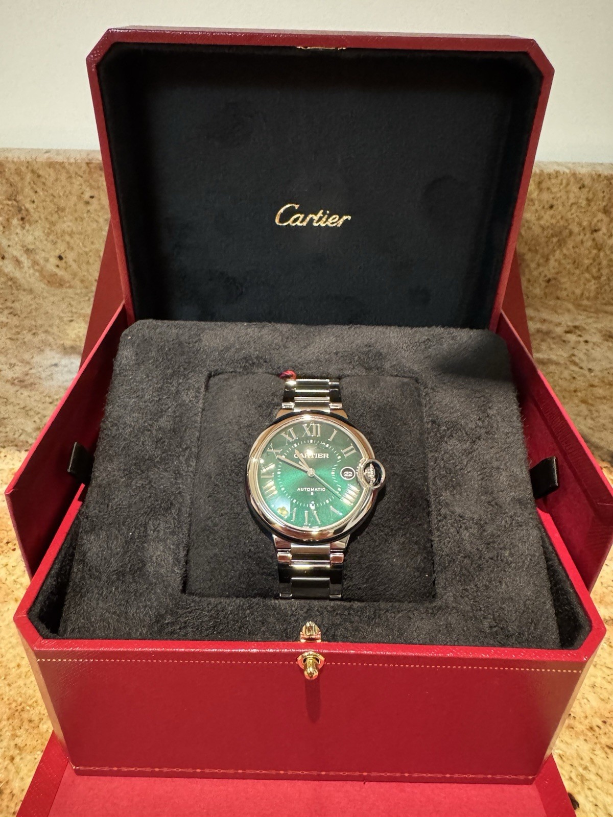 Cartier Ballon Bleu 40mm Automatic Green Dial Steel Bracelet w/ Box & Papers
