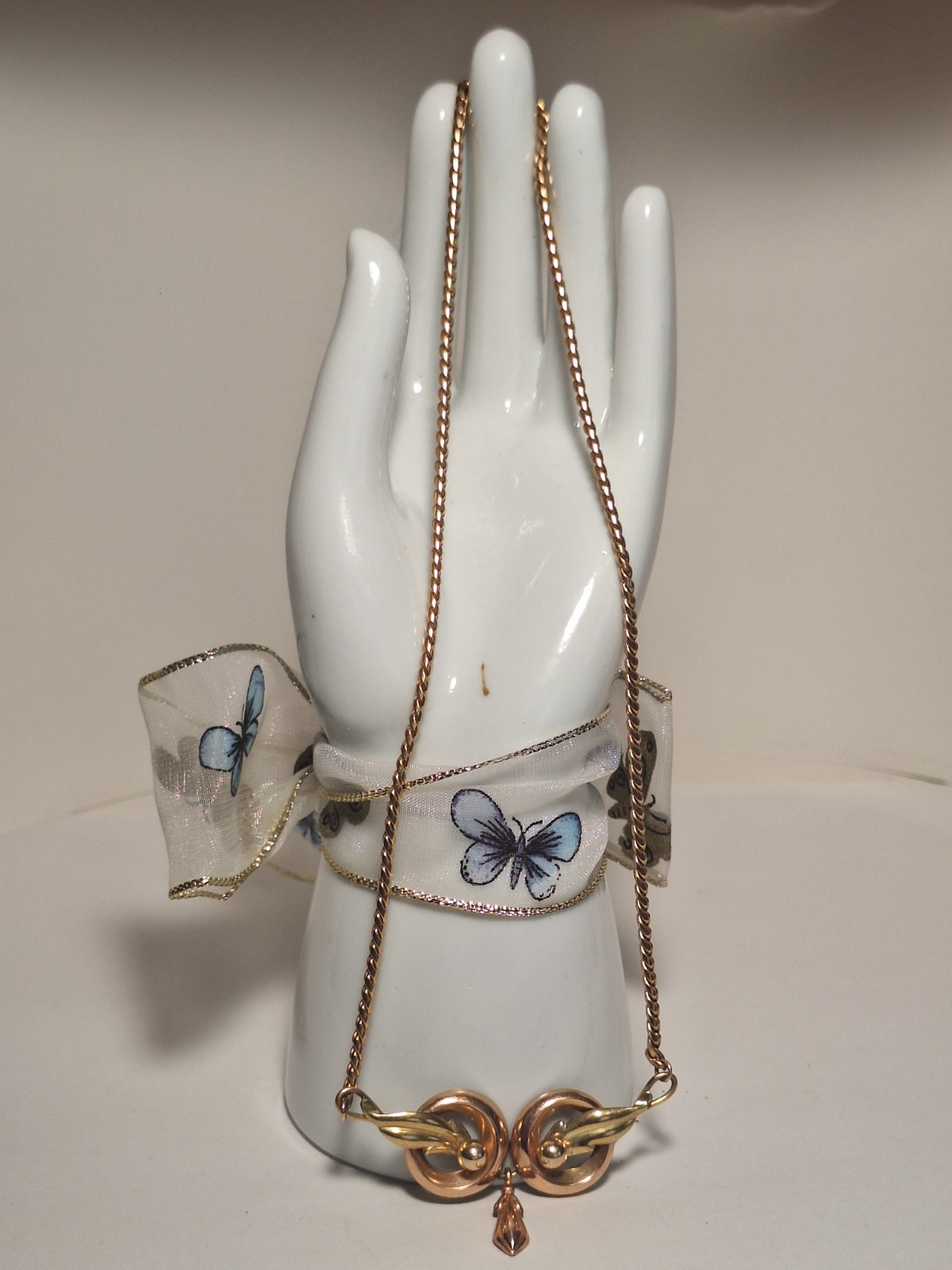 Vtg Signed Van Dell 1/20 12K GF Two-Tone Rose & Yellow Gold Pendant Necklace