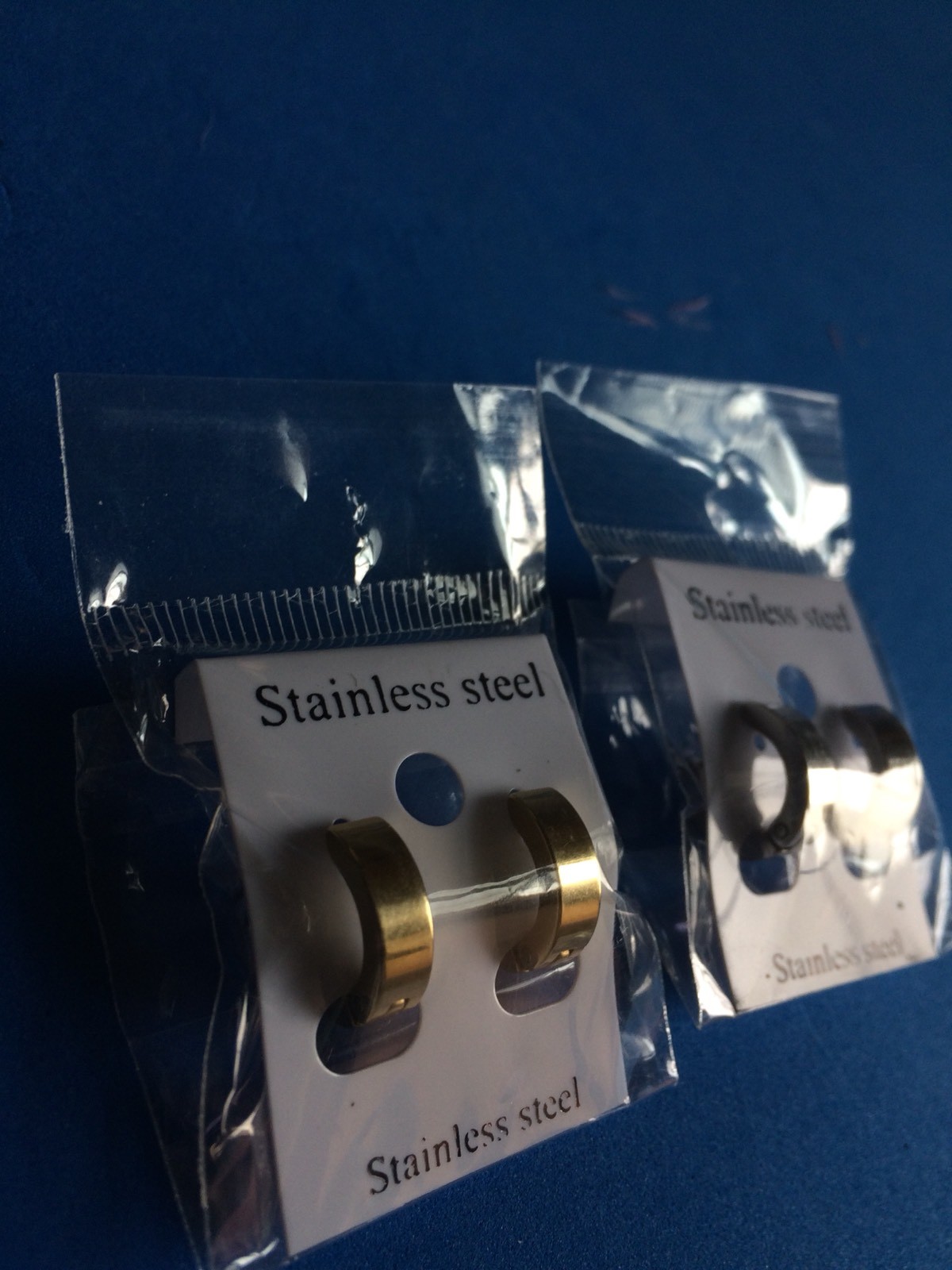 Ear Huggys Stainless Steel Hoop Earrings Black Or Blue Gold or Silver