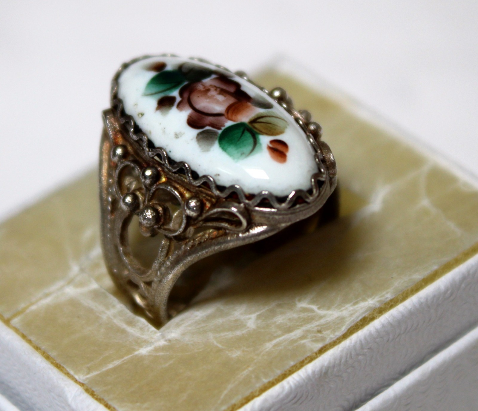 Vintage Russian Hand Painted Enamel Rings 4 Variation Finift Technique #89,92,98